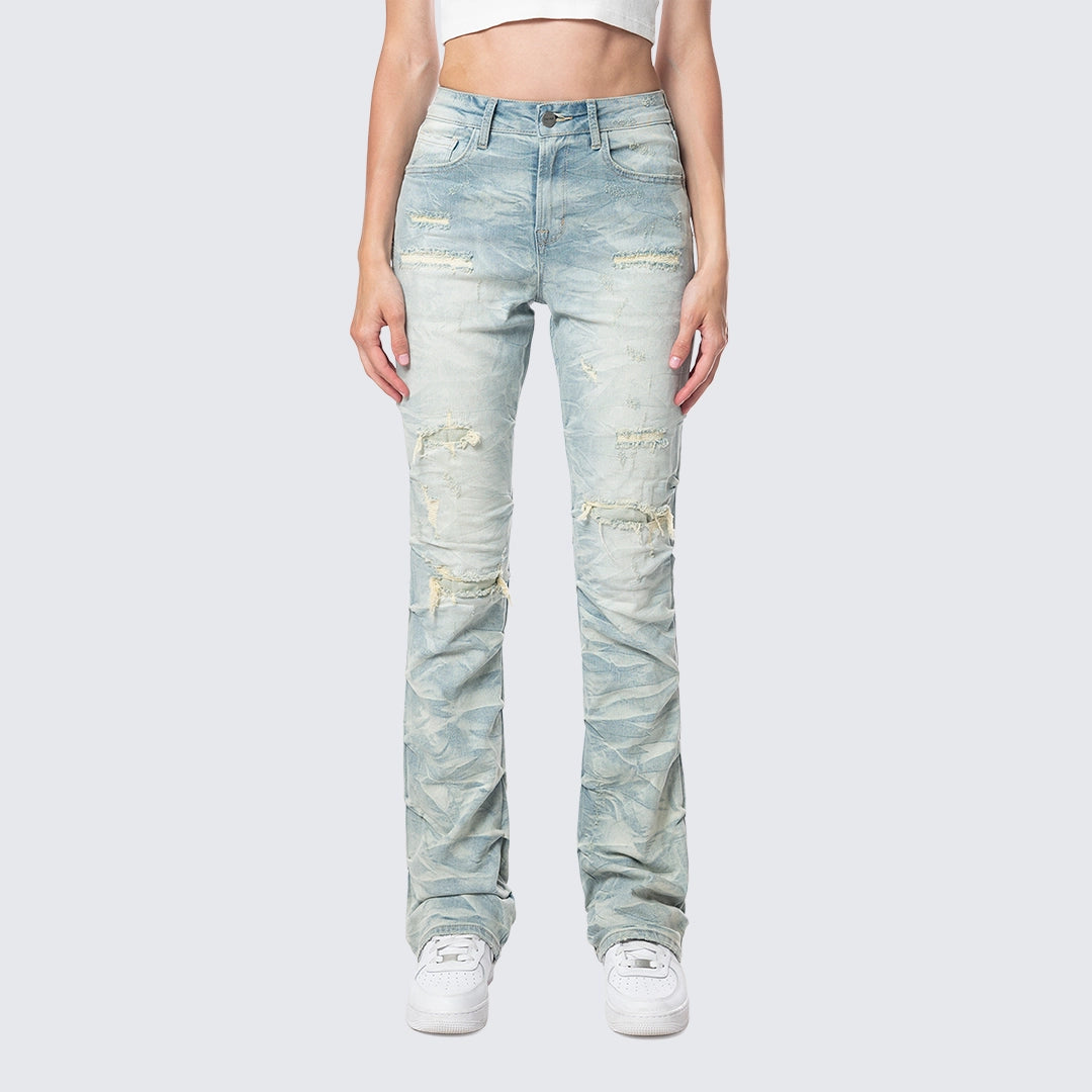 women's denim jeans for a day at the beachHigh Rise Bootcut Stacked Ripped Jeans - Seville Blue