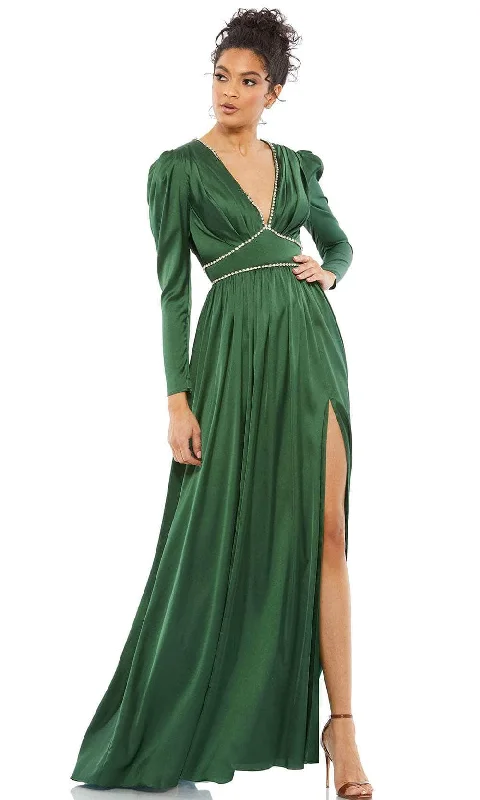 women's wrap dressesIeena Duggal 55702 - Puffed Sleeve Evening Gown With Slit