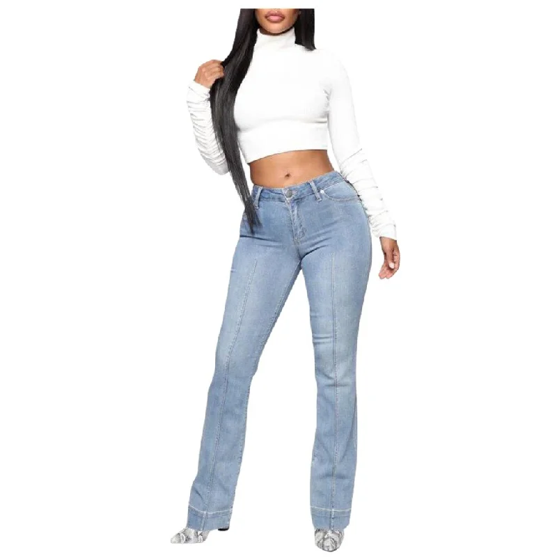 women's stretch denim jeansWomen's Pants Flare High Waist Jeans Button Drawstring Waist Bell Bottom Denim Pant Fashion New Jeans Female Clothing YL5