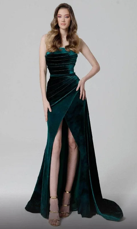 women's sleeveless dressesMNM Couture N0449 - Draped Velvet Evening Dress