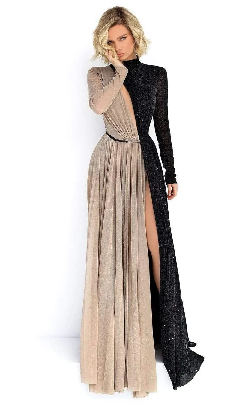 women's spaghetti strap dressesTarik Ediz - 50902 High Neck Long Sleeves Evening Dress