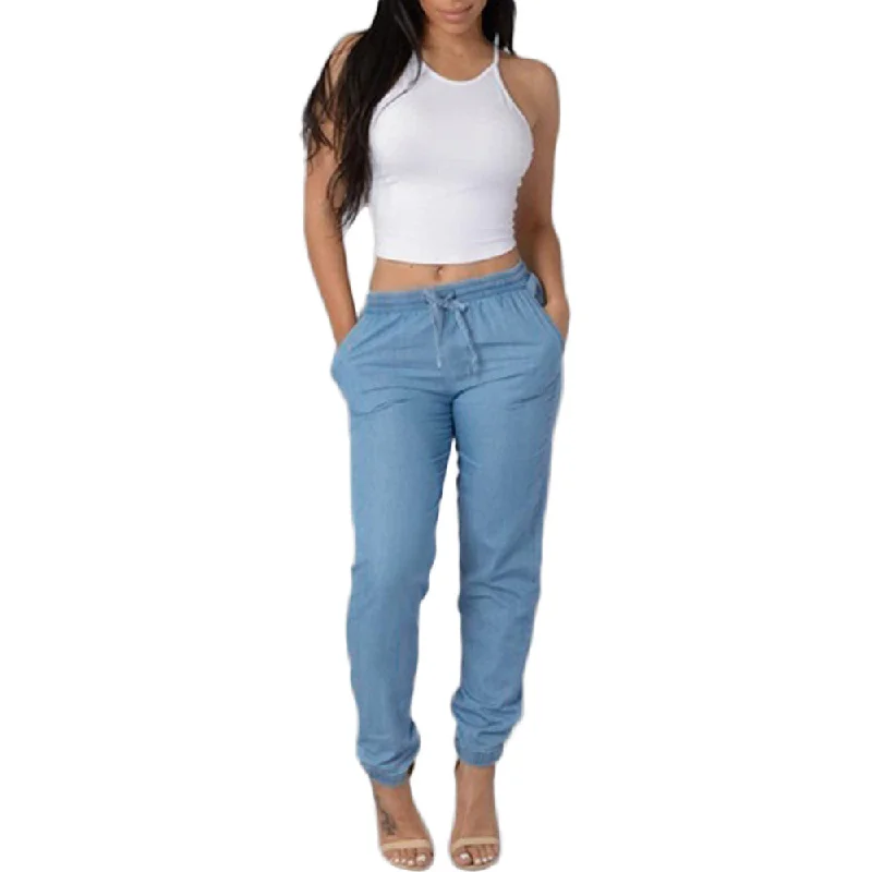 women's ripped denim jeansSAGACE Casual Womens Pants Lace Up Elastic Waist Casual Pants High Waist Jeans Casual Blue Denim casual Pants female trousers