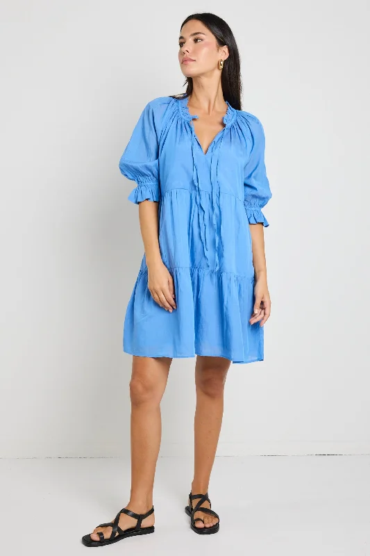 women's chiffon dressesComposer Blue Cotton Voile SS Tie Front Mini Shift Dress