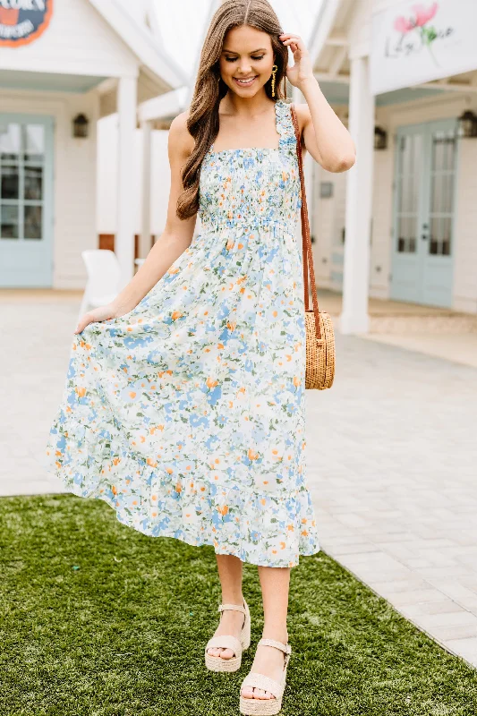 women's velvet dressesPositive Outlooks Blue Floral Midi Dress