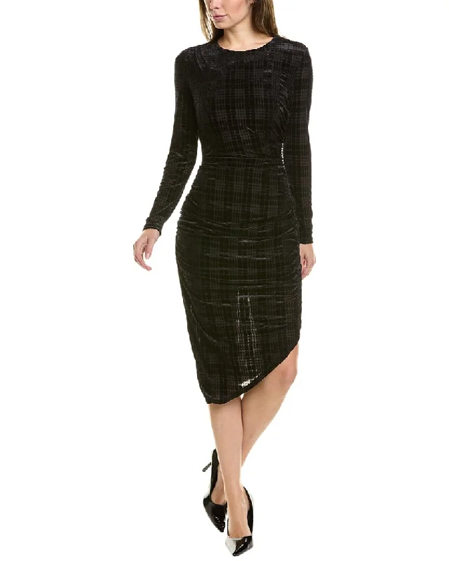 women's designer dressesNicole Miller Velvet Burnout Plaid Midi Dress