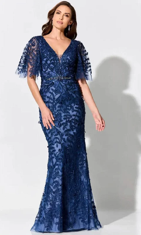 women's ball gown dressesIvonne D ID905FLT - Flutter Sleeve Lace Evening Dress