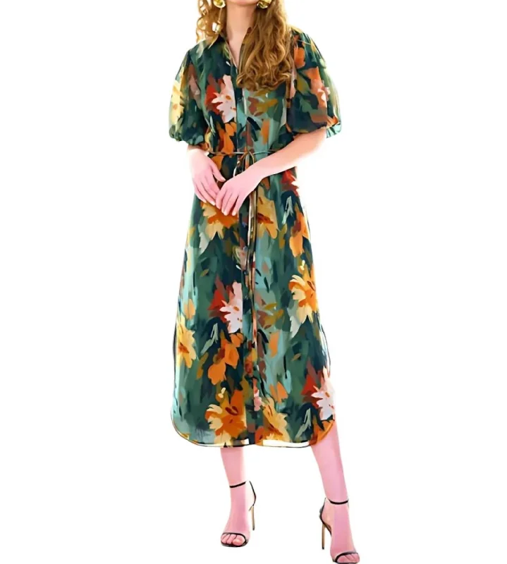 women's stretchy dressesMadeline Midi Dress In Autumn Floral