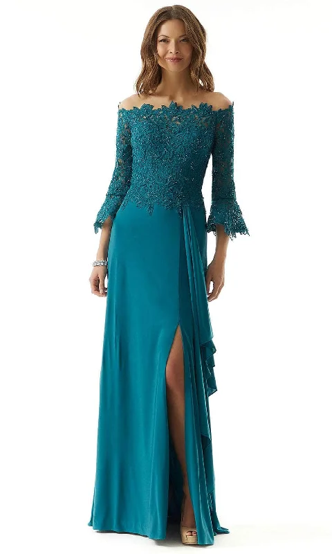 women's evening dressesMGNY by Mori Lee 73028 - Bell Sleeve Lace Evening Dress