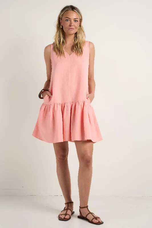 women's satin dressesSomerset Peach Sleeveless Frill Hem Mini Dress