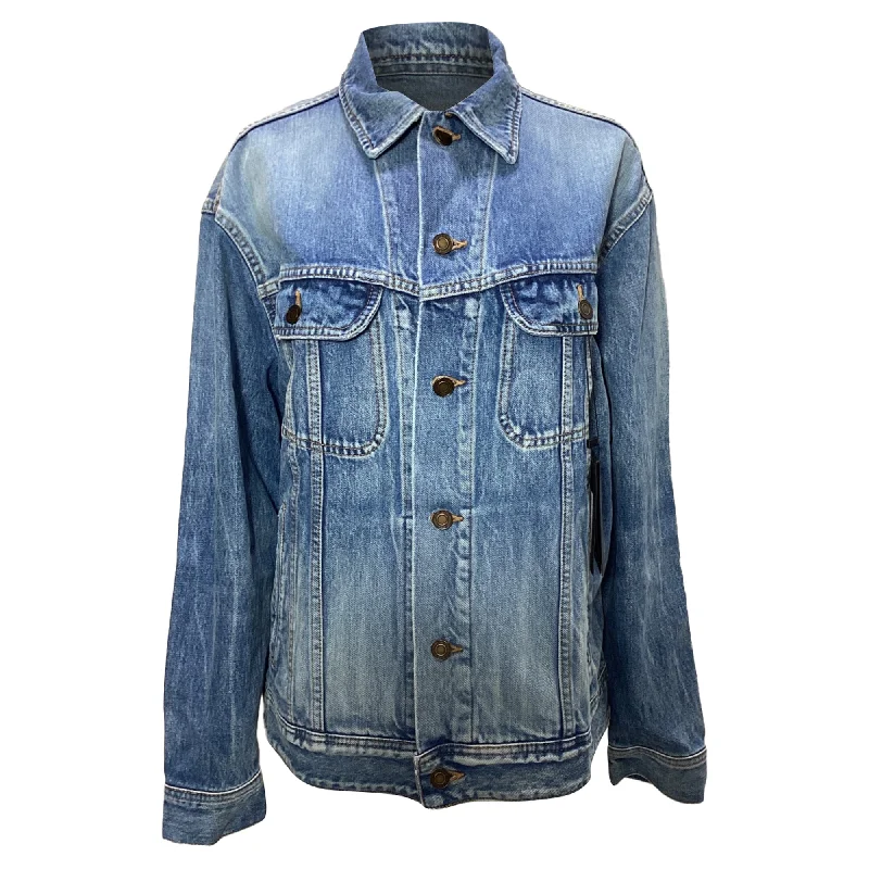 women's coats for fall and winter transitionsSaint Laurent Button-Up Denim Jacket in Light Blue Cotton