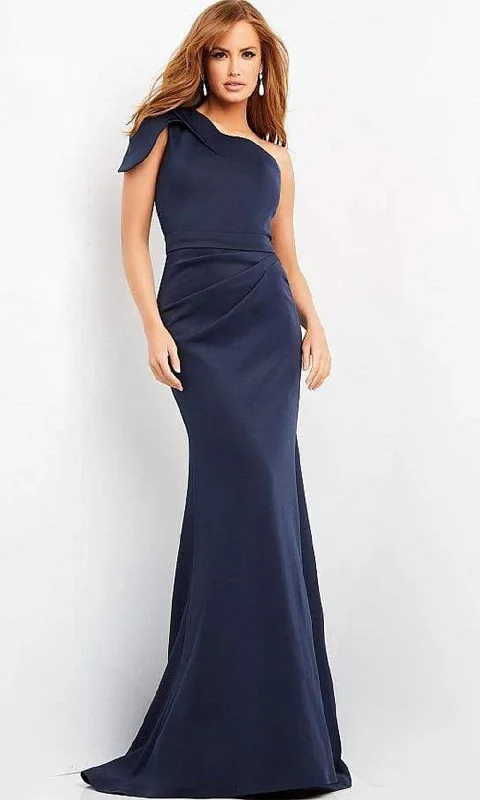 women's A-line dressesJovani - 06753 Asymmetric Evening Gown w Court Train