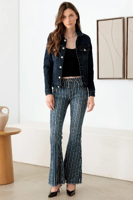 women's straight-leg denim jeansMid Waist Stripe Flare Denim Jeans