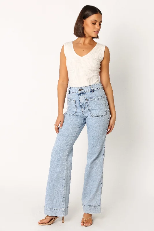 women's elastic waist denim jeansNico Wide Leg Jean - Blue