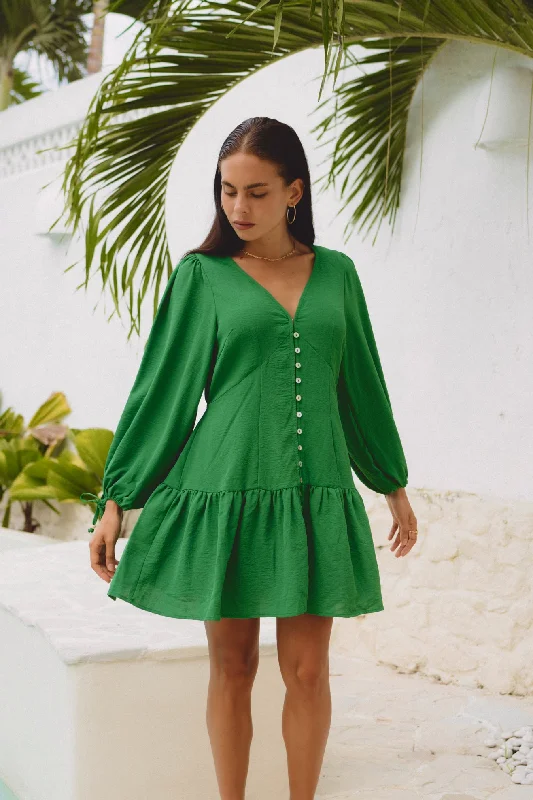 women's easy-to-wear dressesRina Green Button Down Mini Dress