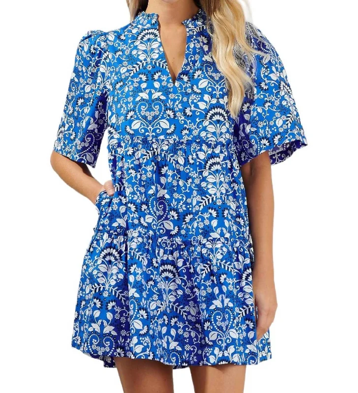 women's bell-sleeved dressesLulu Floral Tomales Mini Dress In Blue