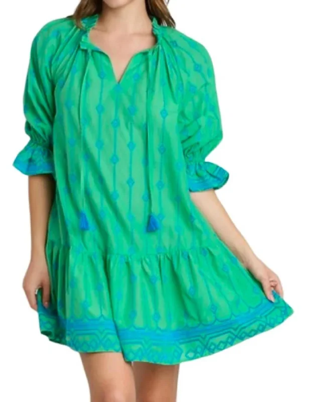 women's maxi dressesEmbroidery Mini Dress In Green/blue