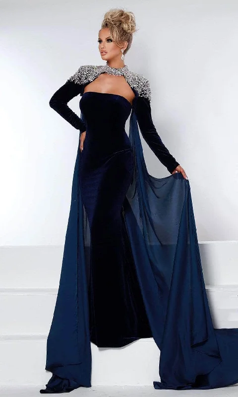 women's ruffle dressesJohnathan Kayne - Beaded Cape Draped Evening Dress 2453 - 1 pc Navy In Size 8 Available