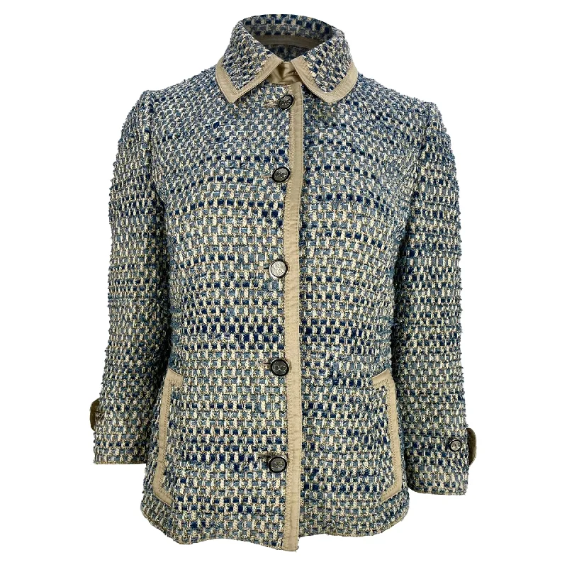 women's coats with Victorian-era influencesDolce & Gabbana Button-Down Jacket in Blue Cotton Tweed