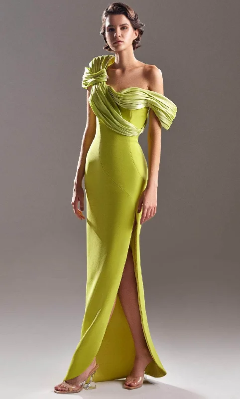 women's body-skimming dressesMNM Couture G1518 - Draped Asymmetric Evening Dress