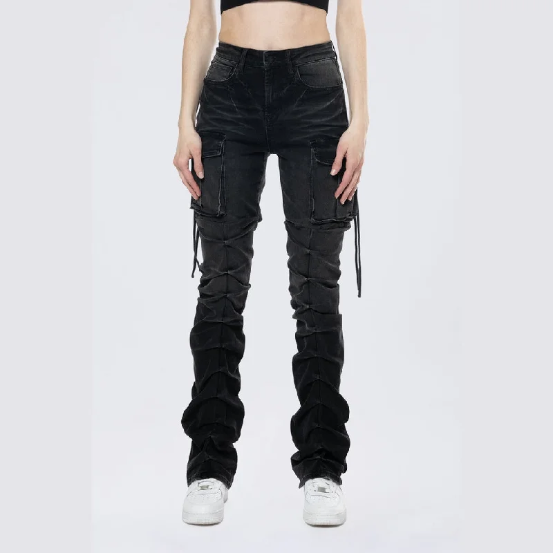 women's denim jeans for workoutsHigh Rise Bootcut Cargo Jeans - Aurora Black