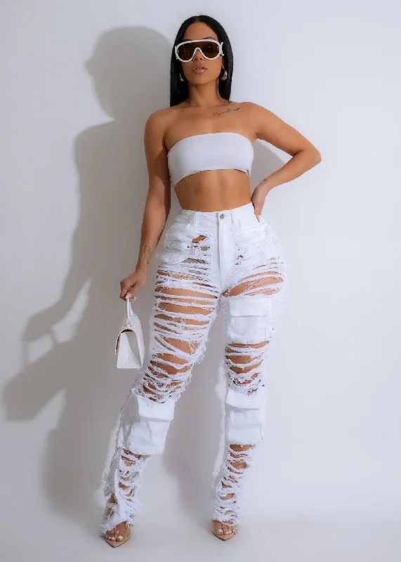 women's denim jeans for athletic bodiesGet Lucky  Ripped Jeans White