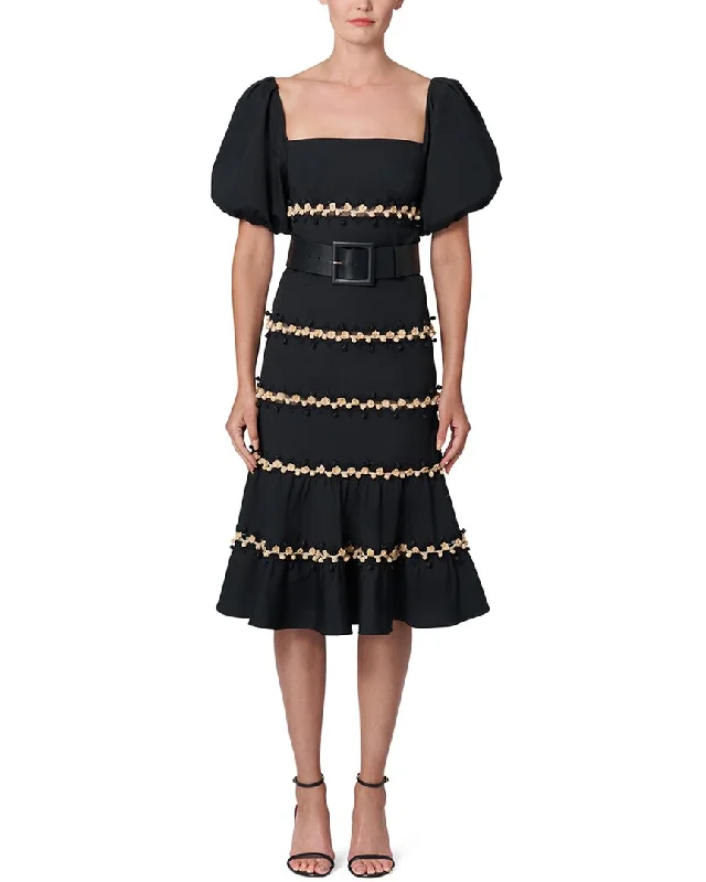 women's hourglass figure dressesCarolina Herrera Embellished Square Neck Midi Dress