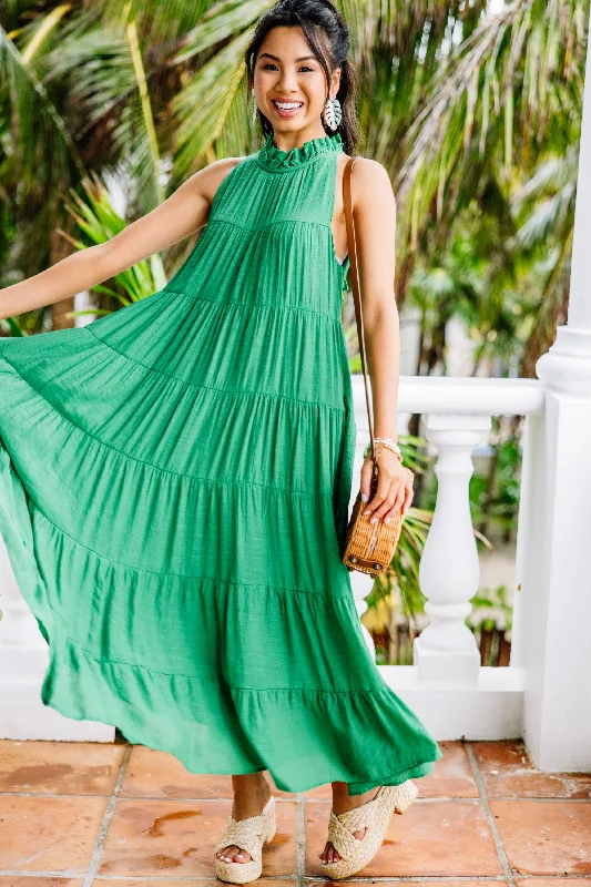 women's apple-shaped body dressesCome To Me Kelly Green Tiered Midi Dress