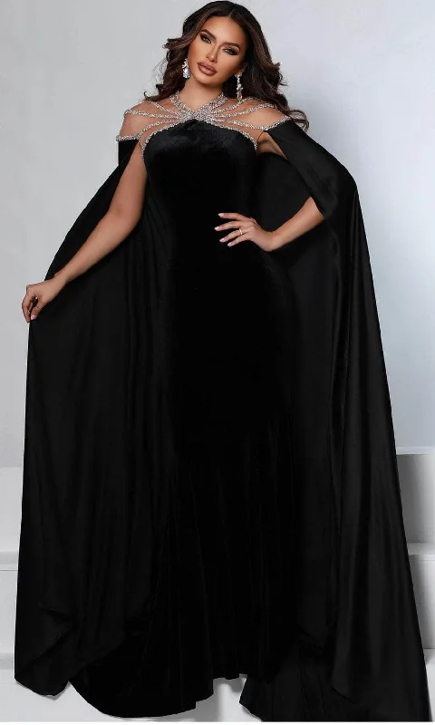 women's maximalist dressesJohnathan Kayne 2535 - Long Cape Jewel Neck Evening Gown