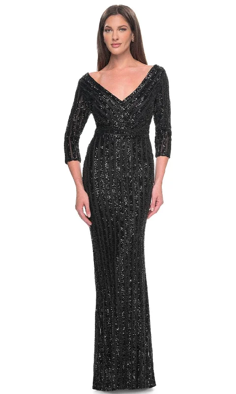 women's silk dressesLa Femme 31681 - Sequin Embellished V-Neck Evening Dress