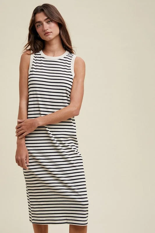 women's stretch dressesBlack Striped Midi Tank Dress