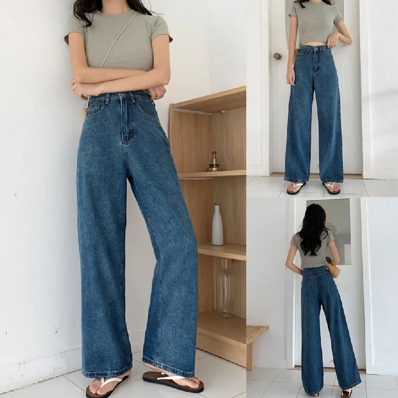 women's denim jeans for a timeless classic lookFashion Women High Waist Casual Straight Tube Wide Leg Pants Vintage Jeans jeans woman джинсы женские джинсы