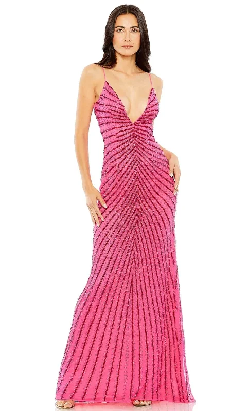 women's ruffle dressesMac Duggal 93950 - Plunging V-Back Beaded Evening Gown