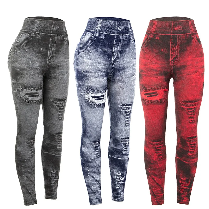 women's denim jeans with ripped knees2019 New Women Printed Imitation Jeans Fashion Sexy Elastic High Waist Leggings