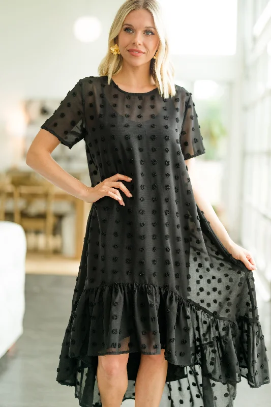 women's unique dressesHear The News Black Swiss Dot Midi Dress