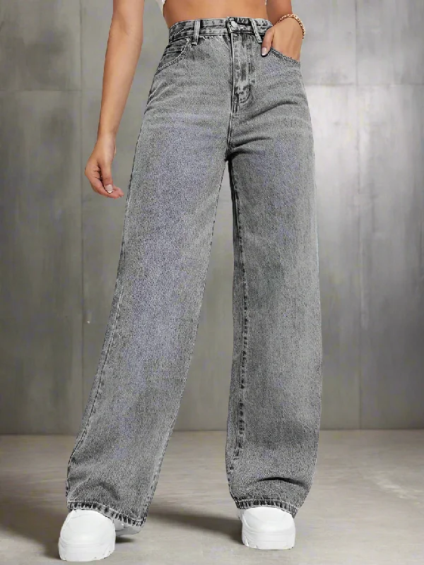 women's denim jeans for a night outFoil Grey Wide Leg High Rise Jeans