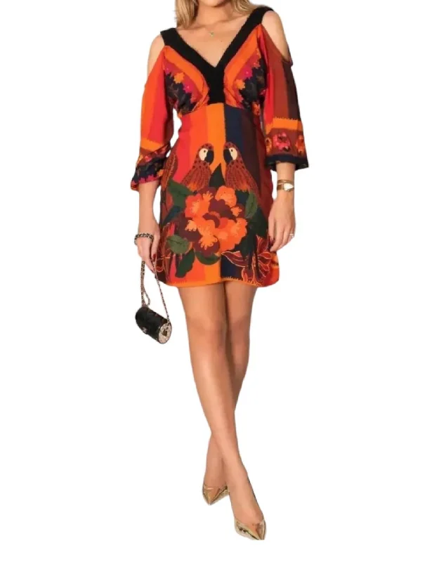 women's pear-shaped body dressesLove Birds Mini Dress In Orange Multi