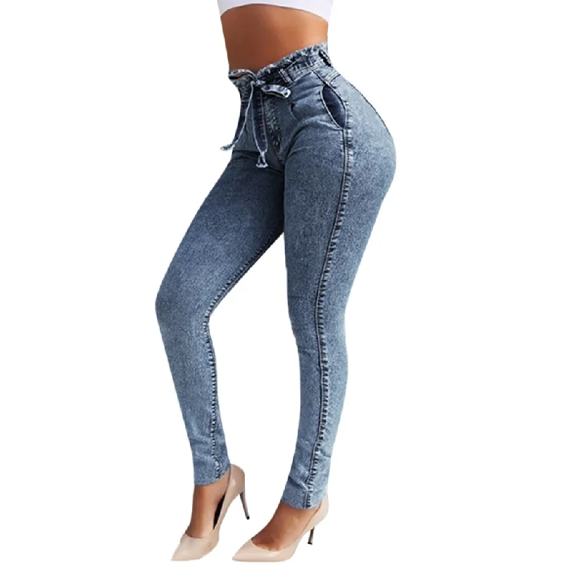 women's denim jeans for a night outJaycosin clothes Women Elastic Jeans Button Tassel Loose Denim Casual Small Feet  Slim Fit beautiful Jeans