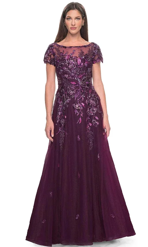 women's pear-shaped body dressesLa Femme 31712 - Floral Lace Applique A-line Evening Dress