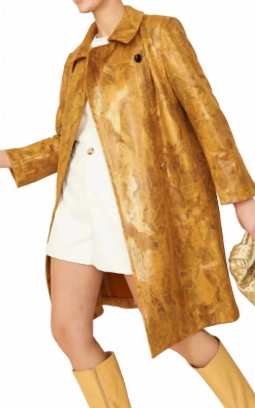 women's coats for pear-shaped bodiesSnake Print Suede Coat In Mustard