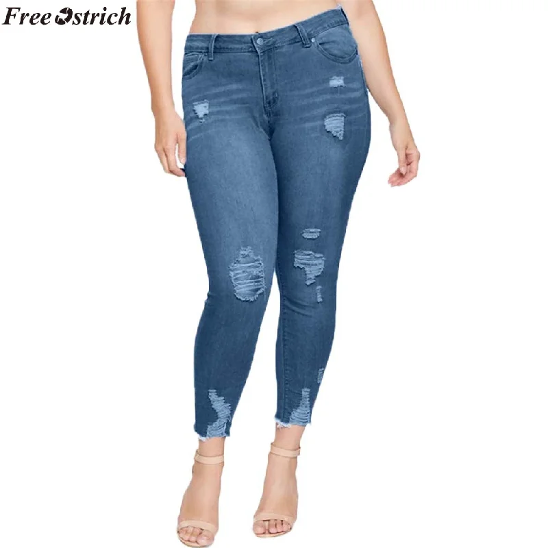 women's cropped denim jeansFREE OSTRICH Women's large size high waist stretch Slim denim pant Women High Waisted Stretch Slim Pants Calf Length Jeans