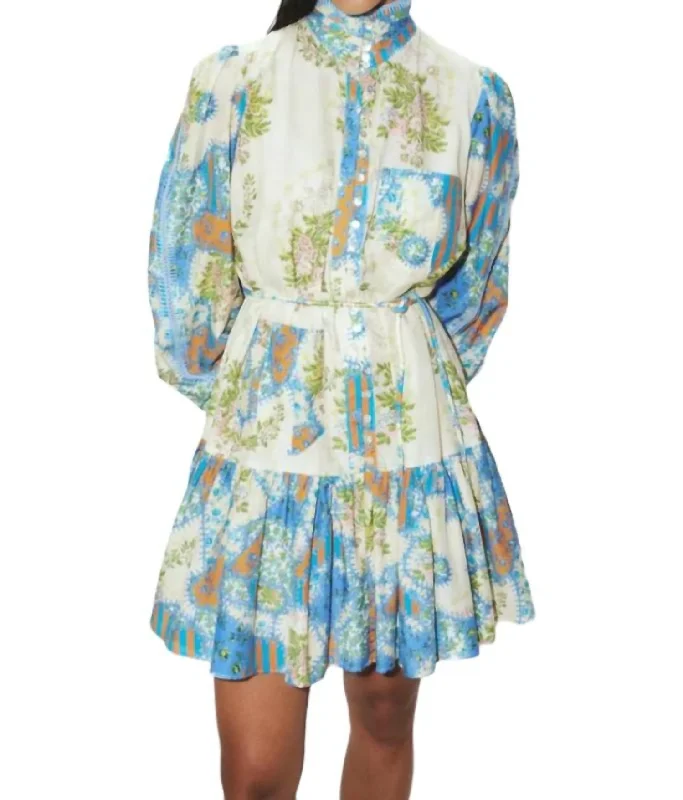 women's floral dressesSkye Patchwork Mini Dress In Cornflower