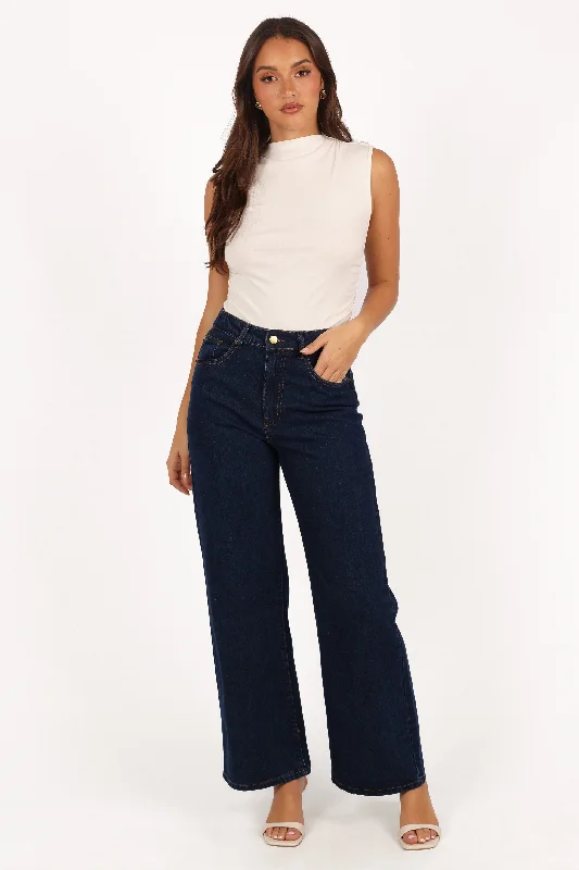 women's denim jeans with embroideryMonaco Wide Leg Jean - Indigo