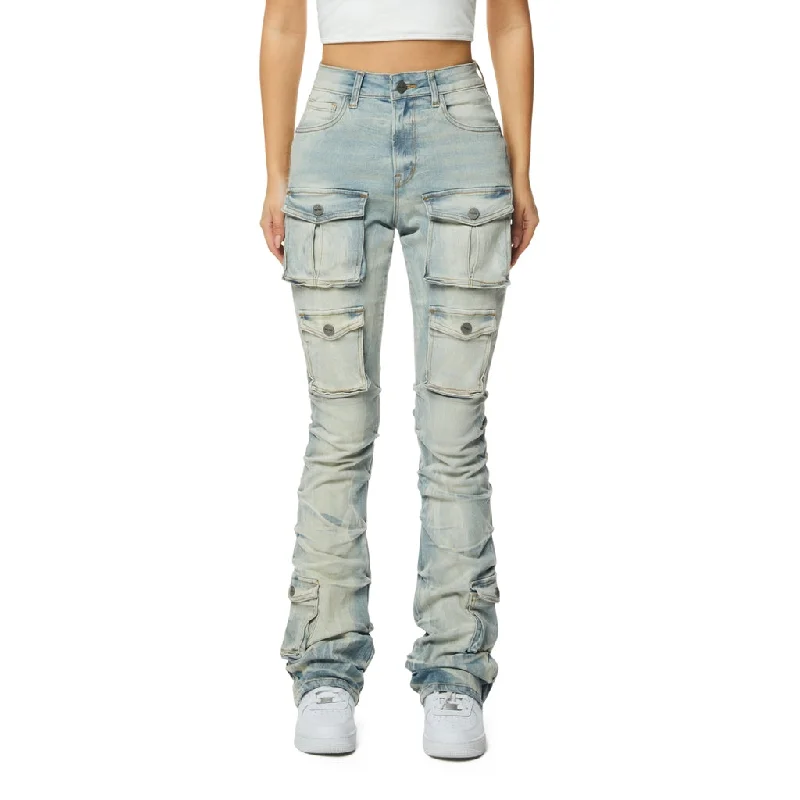 women's cropped denim jeansHigh Rise Stacked Utility Jeans - Seville Blue