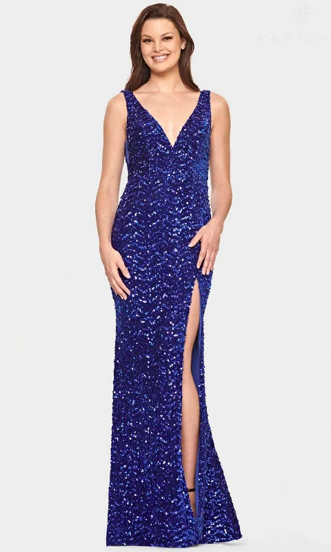 women's off-the-shoulder dressesFaviana S10820 - Sequined V-Neck Evening Dress