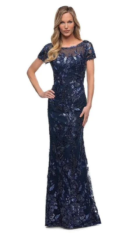 women's halter dressesLa Femme - 29961 Floral Sequined Evening Mother of the Bride Dress