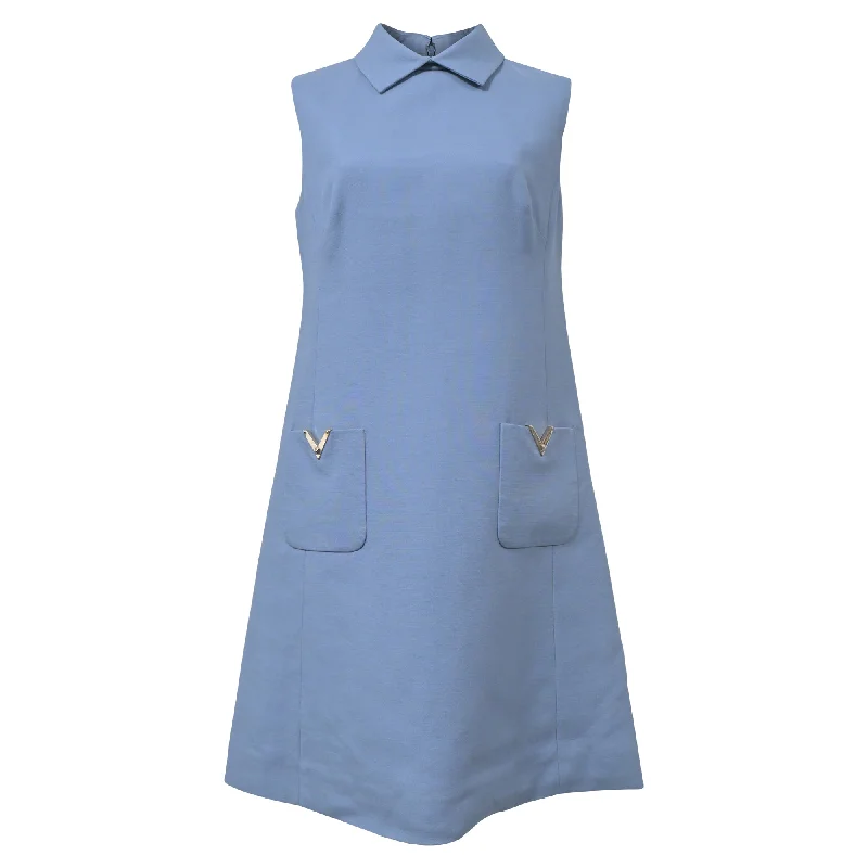 women's lightweight dressesValentino Collared Mini Dress in Light Blue Wool