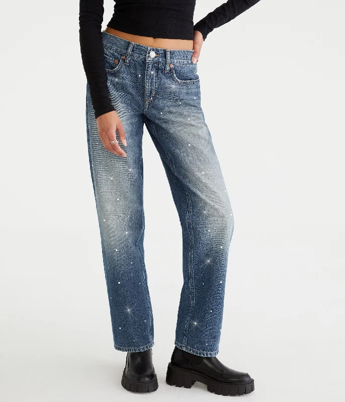 women's skinny pantsAeropostale Low-Rise Embellished Baggy Jean