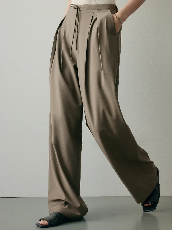 women's slim-fit pantsBerryBetty - Always Neutral Pleat Wide Leg Pants