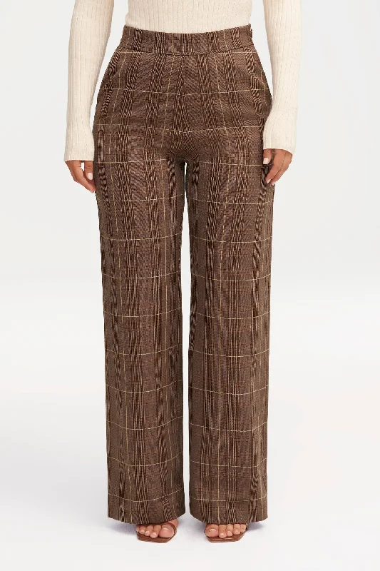 women's chic pantsBrown Plaid Wide Leg Pants