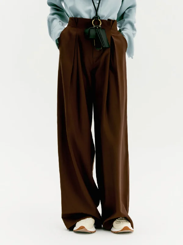 women's button-fly pantsBerryBetty - Caramel Pleat Wide Leg Pants